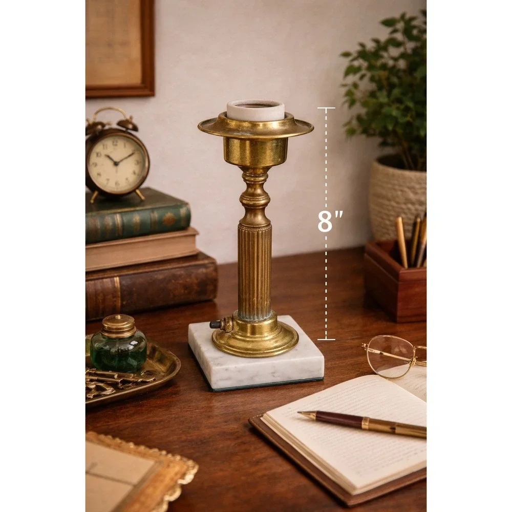 Vintage Brass Column w/ Marble Block Base‎ Lamp Art Deco 1930s